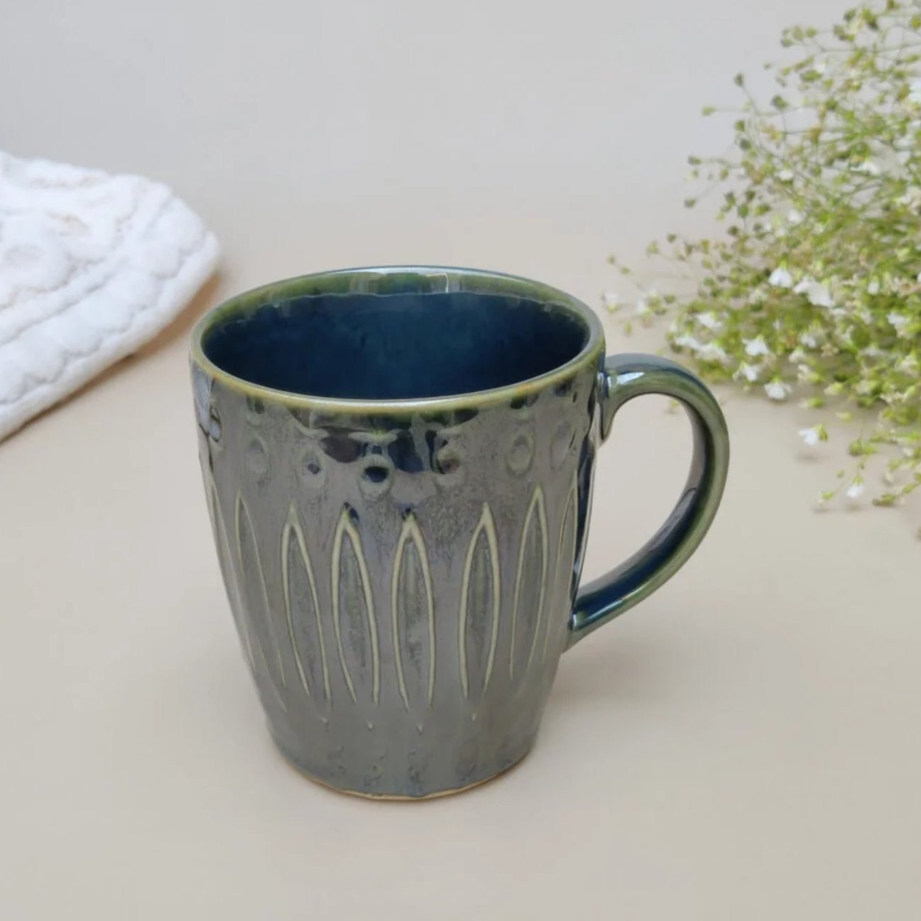 Forest Whisper Hand-Glazed Ceramic Mug - 340 ml