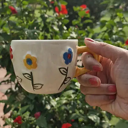 Multicolor Hearts & Flowers Ceramic Mug - 200 ml