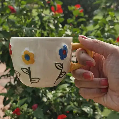 Multicolor Hearts & Flowers Ceramic Mug - 200 ml