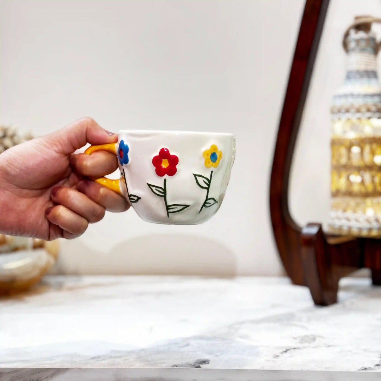 Multicolor Hearts & Flowers Ceramic Mug - 200 ml