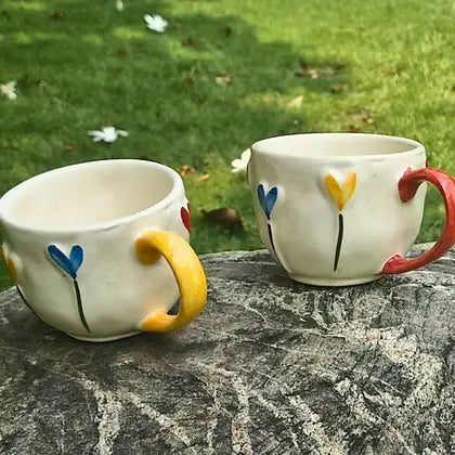 Multicolor Hearts & Flowers Ceramic Mug - 200 ml