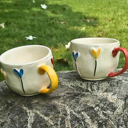 Multicolor Hearts & Flowers Ceramic Mug - 200 ml