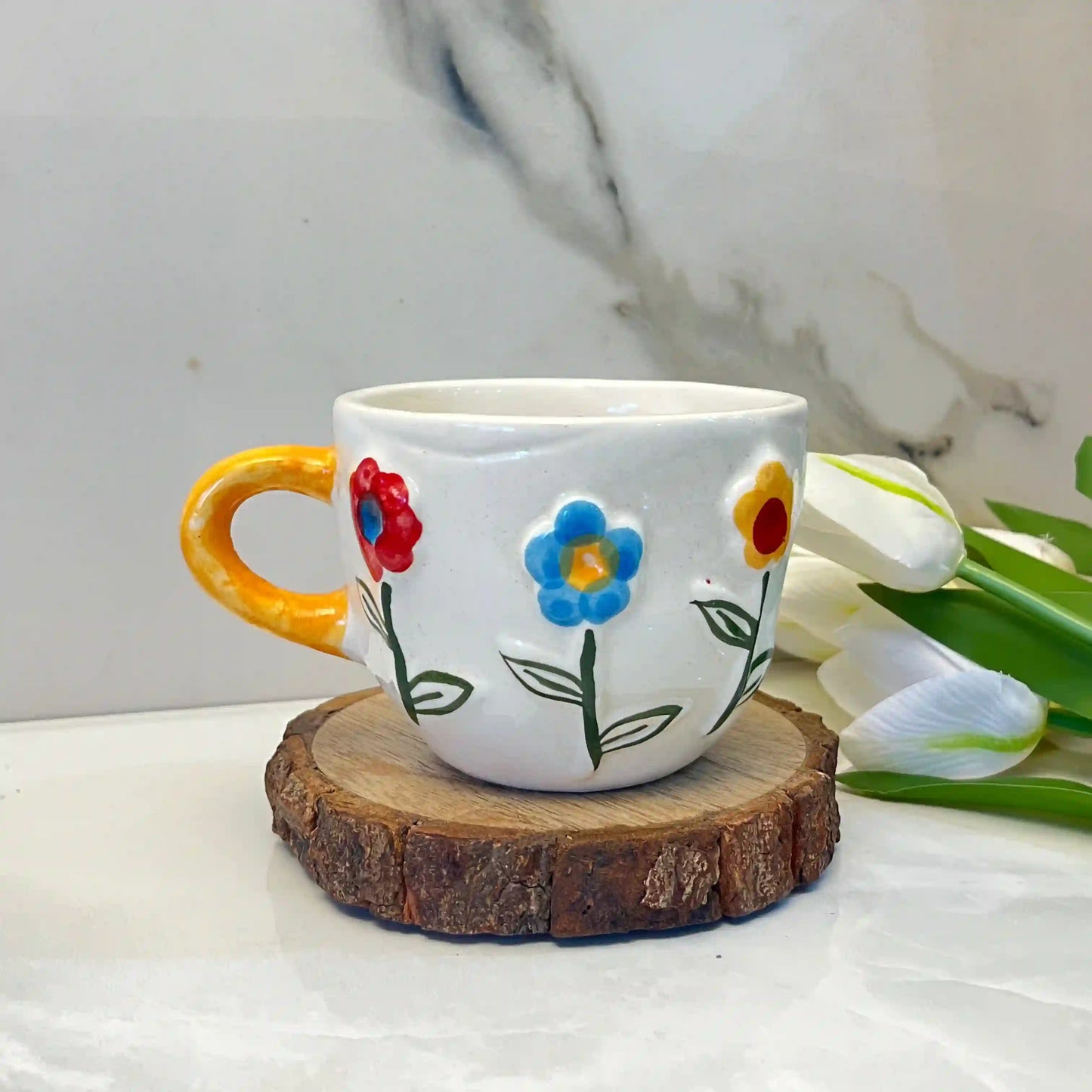 Multicolor Hearts & Flowers Ceramic Mug - 200 ml