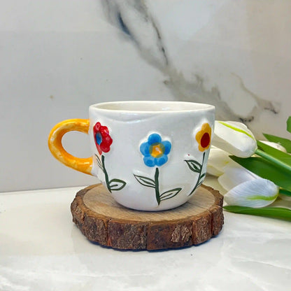 Multicolor Hearts & Flowers Ceramic Mug - 200 ml