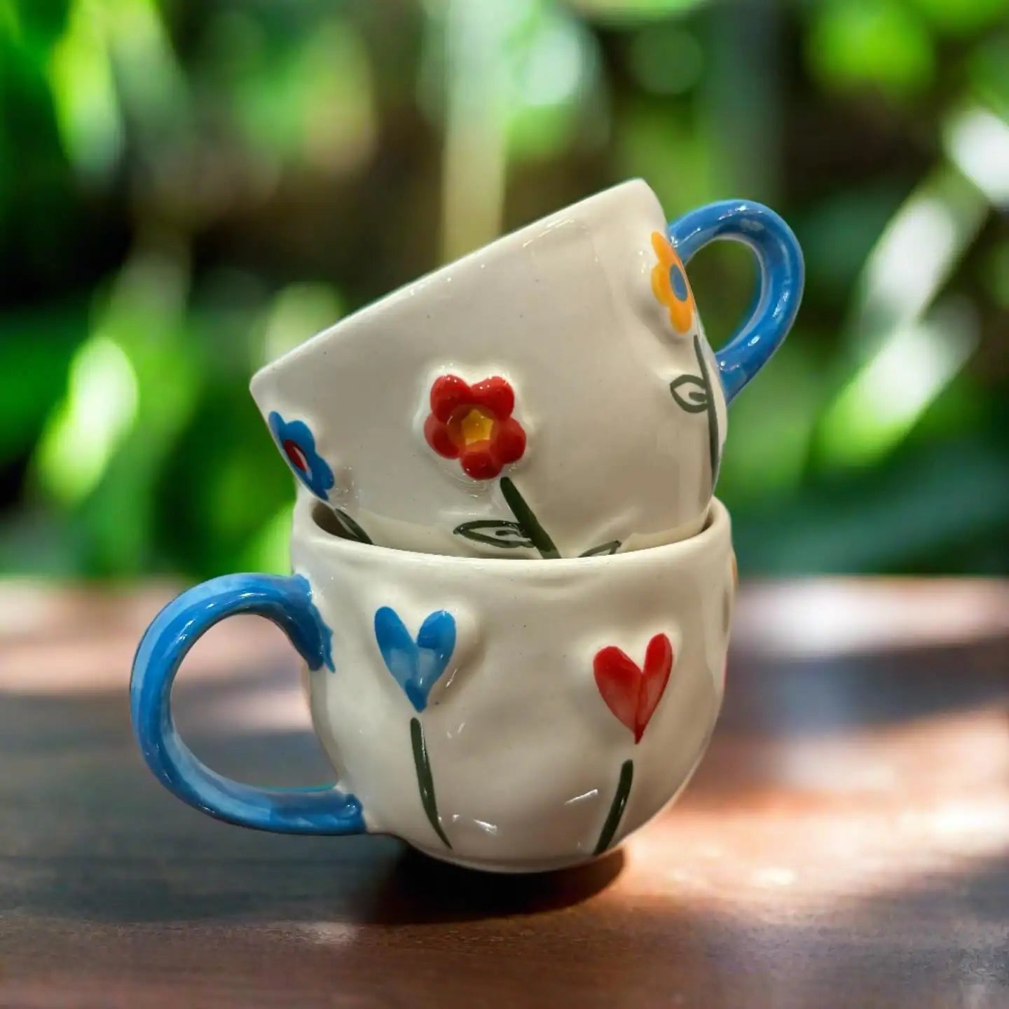 Multicolor Hearts & Flowers Ceramic Mug - 200 ml