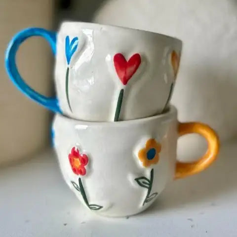 Multicolor Hearts & Flowers Ceramic Mug - 200 ml