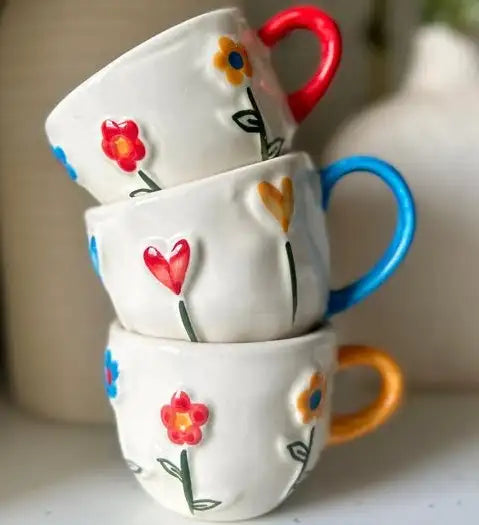 Multicolor Hearts & Flowers Ceramic Mug - 200 ml