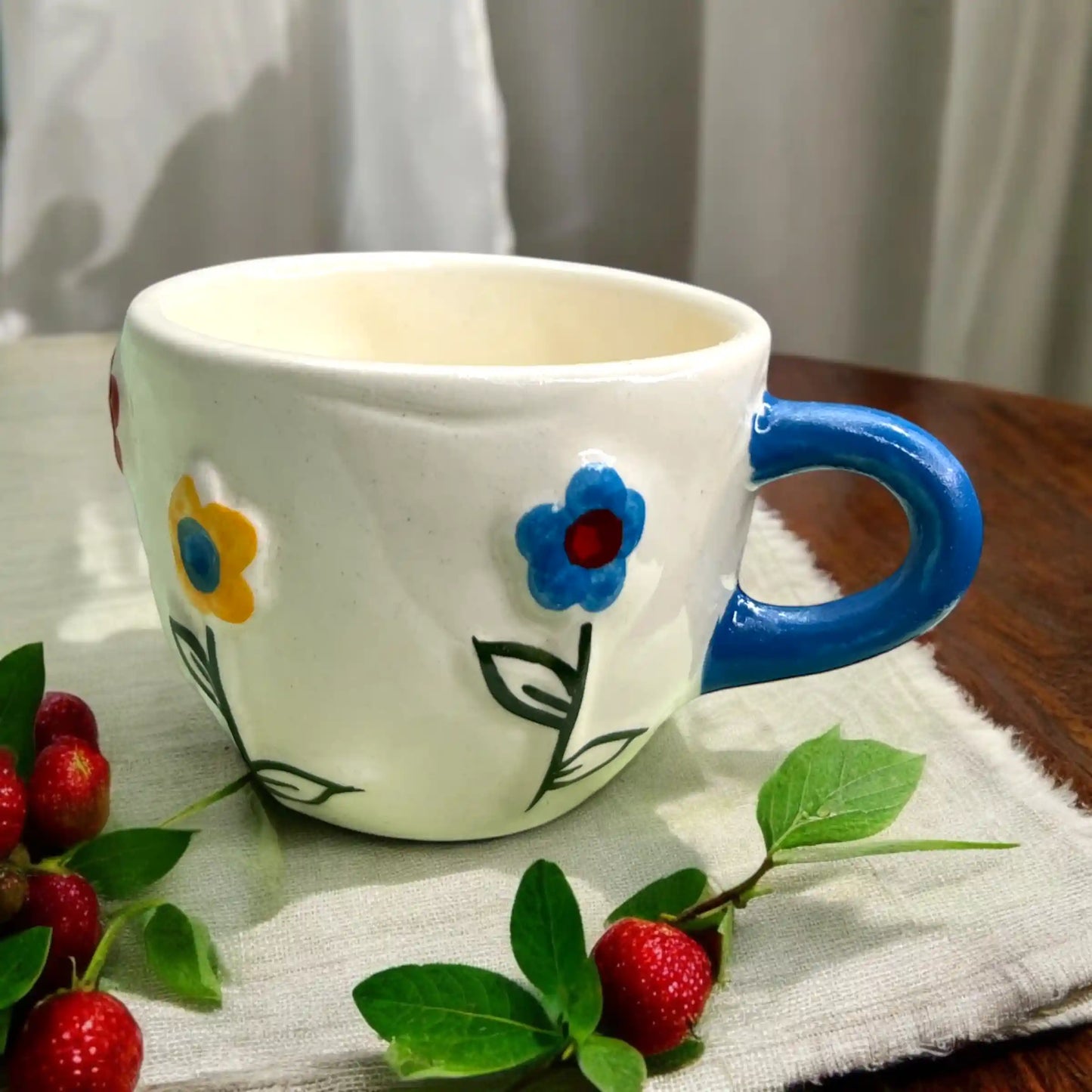 Multicolor Hearts & Flowers Ceramic Mug - 200 ml