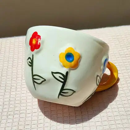 Multicolor Hearts & Flowers Ceramic Mug - 200 ml