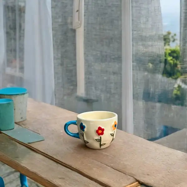 Multicolor Hearts & Flowers Ceramic Mug - 200 ml