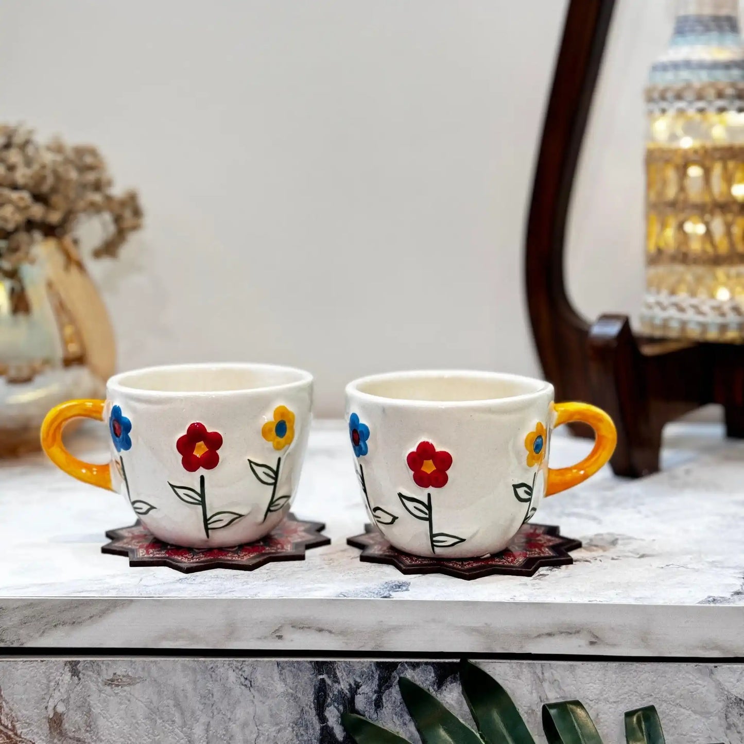 Multicolor Hearts & Flowers Ceramic Mug - 200 ml