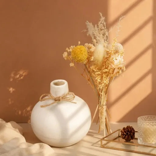Golden Bloom Ceramic Vase with Dried Flowers