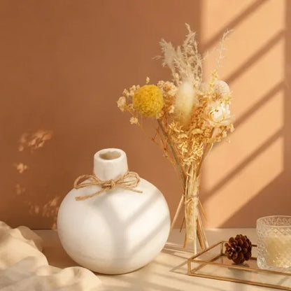 Golden Bloom Ceramic Vase with Dried Flowers