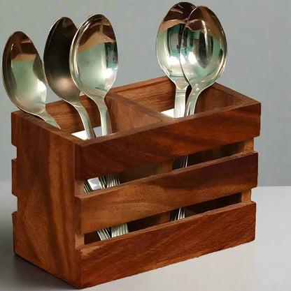 Wooden Cutlery Stand - 8 inch x 6 inch x 3 inch