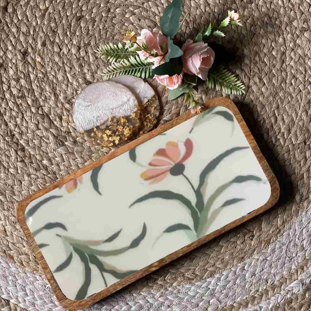 Beautiful Pink Flowers Print Wooden Serveware