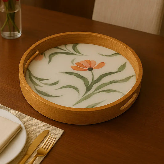 Beautiful Pink Flowers Print Wooden Serveware