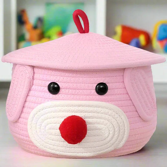 Eco-Bear Multi-Purpose Cotton Basket with Lid - 11 inch x 11 inch x 7 inch