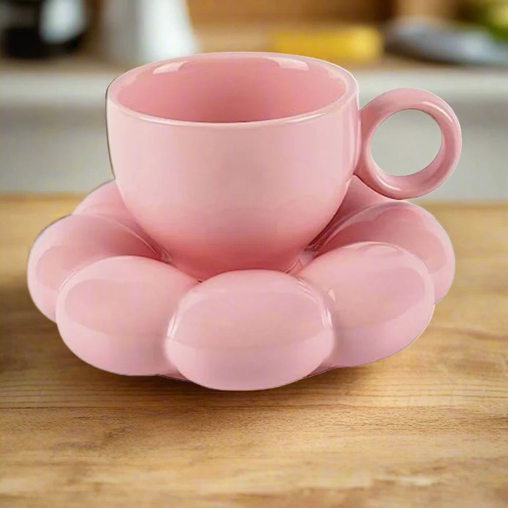 Pink Sunflower Delight Ceramic Bubble Cup & Saucer - 250 ml