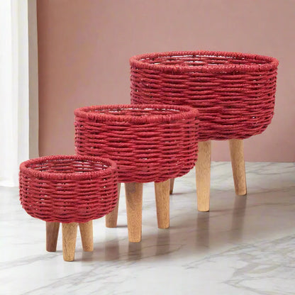 Rustic & Eco-Friendly Handwoven Jute Planter Baskets - Set of 3