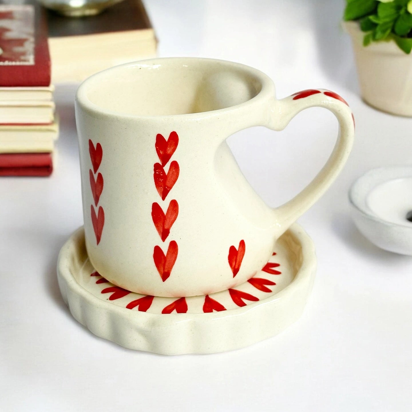 Lovely Red Hearts Ceramic Cup & Saucer - 200 ml