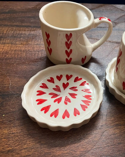 Lovely Red Hearts Ceramic Cup & Saucer - 200 ml