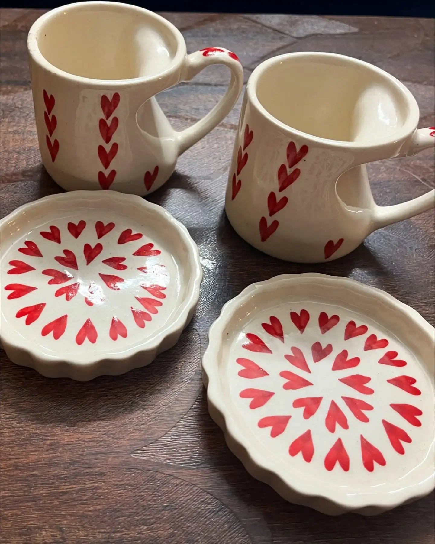 Lovely Red Hearts Ceramic Cup & Saucer - 200 ml