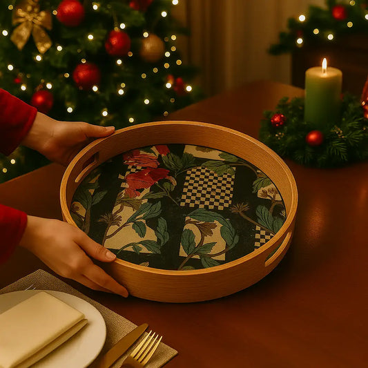 Beautiful Peacock Sanctuary Floral Print Wooden Serveware
