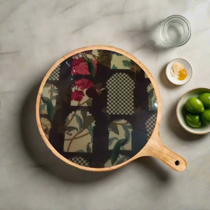 Beautiful Peacock Sanctuary Floral Print Wooden Serveware