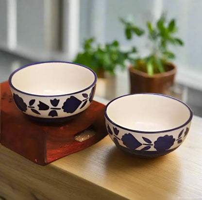 Hand-Painted Floral Pattern Classic Blue & White Ceramic Bowls