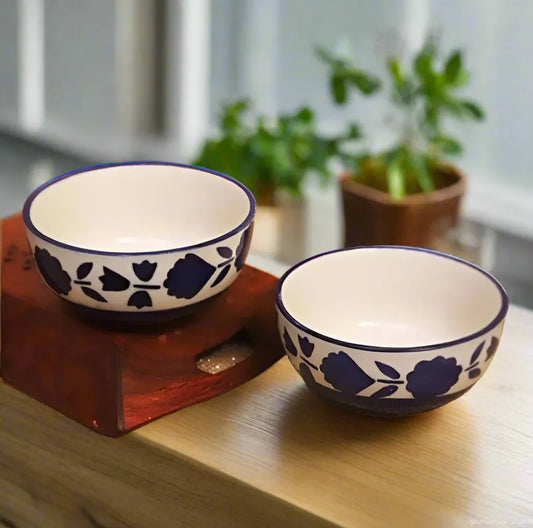 Hand-Painted Floral Pattern Classic Blue & White Ceramic Bowls
