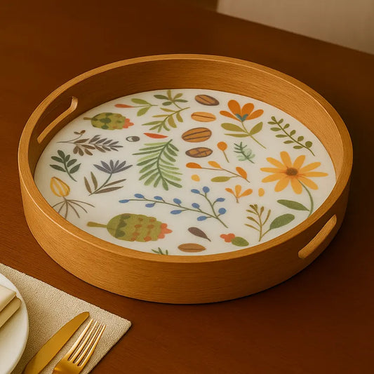 Colorful Spring Season Floral Print Wooden Serveware