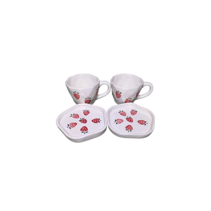 Strawberry Print Ceramic Cup & Saucer - 200 ml