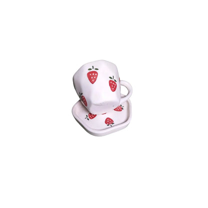 Strawberry Print Ceramic Cup & Saucer - 200 ml