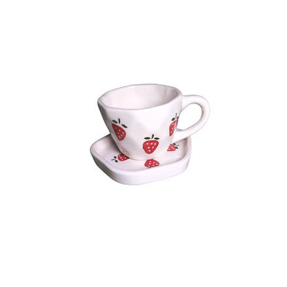 Strawberry Print Ceramic Cup & Saucer - 200 ml