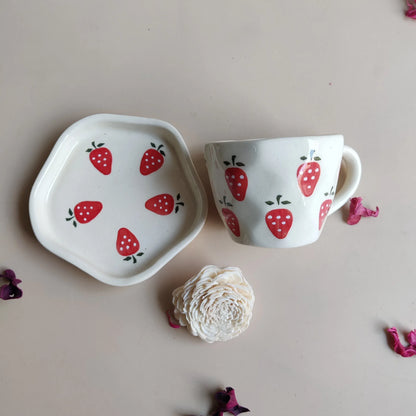 Strawberry Print Ceramic Cup & Saucer - 200 ml