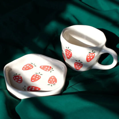 Strawberry Print Ceramic Cup & Saucer - 200 ml