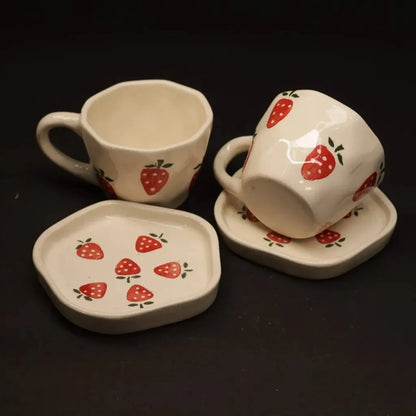 Strawberry Print Ceramic Cup & Saucer - 200 ml