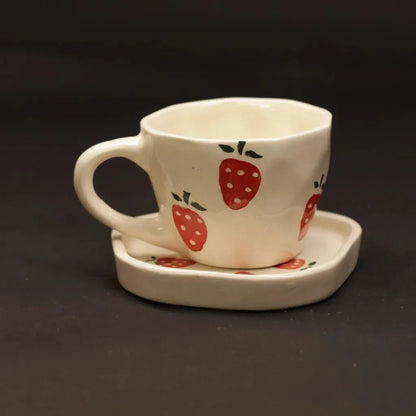 Strawberry Print Ceramic Cup & Saucer - 200 ml