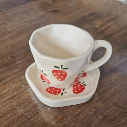 Strawberry Print Ceramic Cup & Saucer - 200 ml