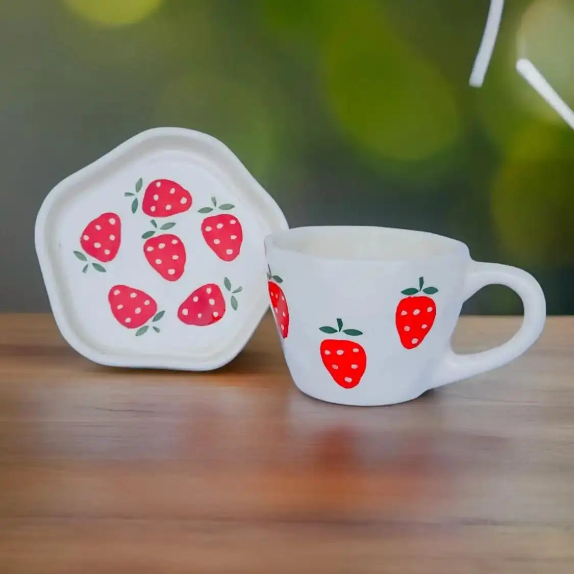 Strawberry Print Ceramic Cup & Saucer - 200 ml