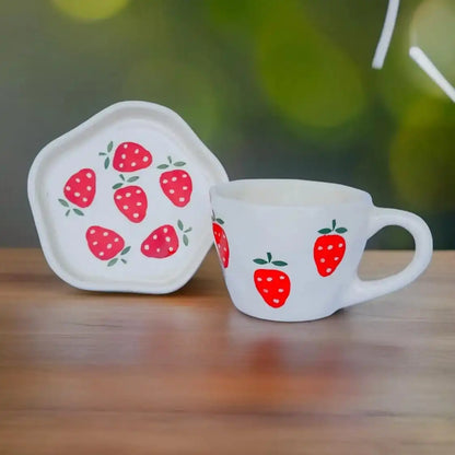 Strawberry Print Ceramic Cup & Saucer - 200 ml