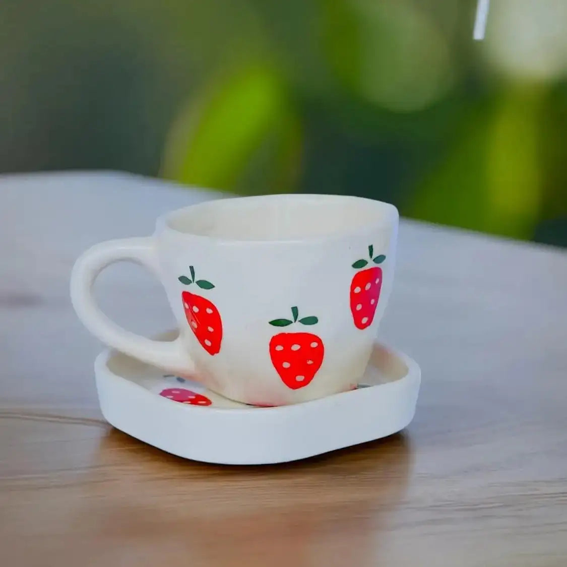 Strawberry Print Ceramic Cup & Saucer - 200 ml