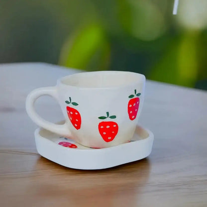 Strawberry Print Ceramic Cup & Saucer - 200 ml