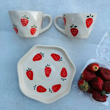Strawberry Print Ceramic Cup & Saucer - 200 ml