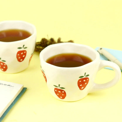 Strawberry Print Ceramic Cup & Saucer - 200 ml