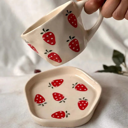 Strawberry Print Ceramic Cup & Saucer - 200 ml