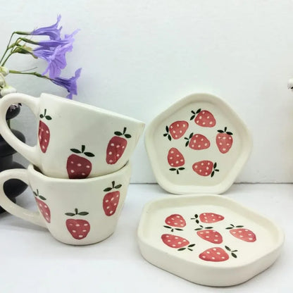 Strawberry Print Ceramic Cup & Saucer - 200 ml
