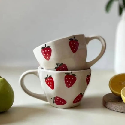 Strawberry Print Ceramic Cup & Saucer - 200 ml