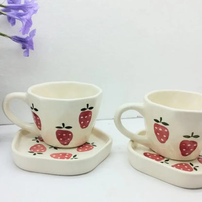Strawberry Print Ceramic Cup & Saucer - 200 ml