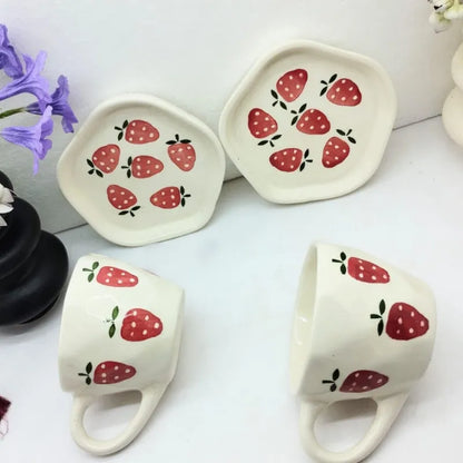 Strawberry Print Ceramic Cup & Saucer - 200 ml